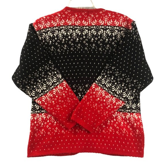 Tally-Ho Sweater Womens M Fair Isle Red Black Nordic Cardigan Sweater Christmas - Picture 2 of 8